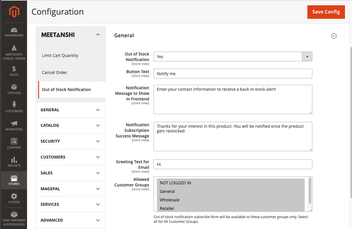 Out of Stock Notification General Settings