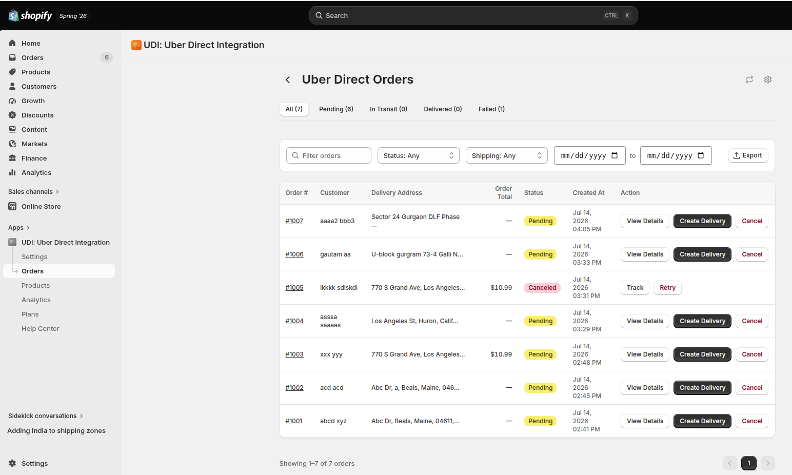 Uber Direct Orders