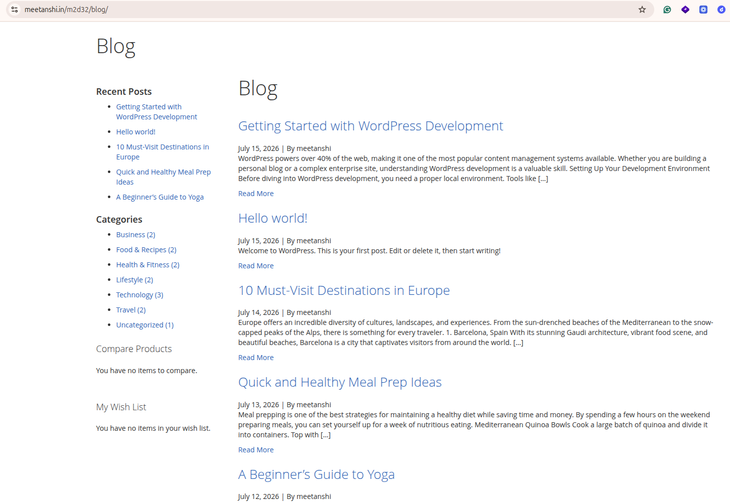 Frontend Blog Page