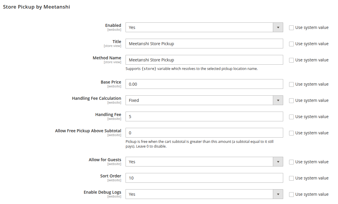 Shipping Method Settings