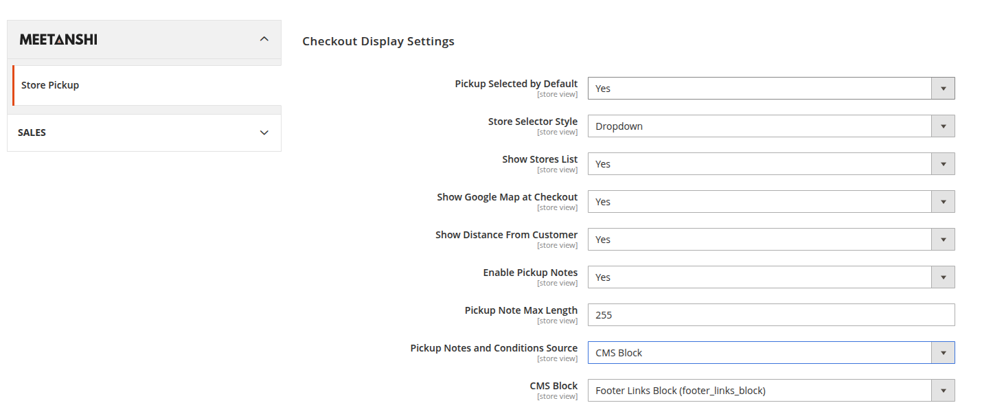 Checkout Display Settings