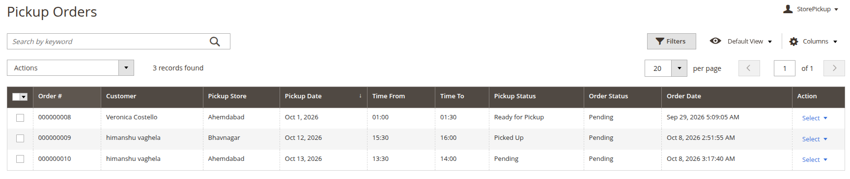 Pickup Orders